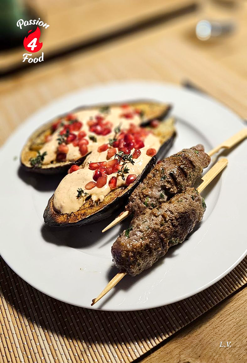 Kebabspiesjes met Gegrilde Aubergines