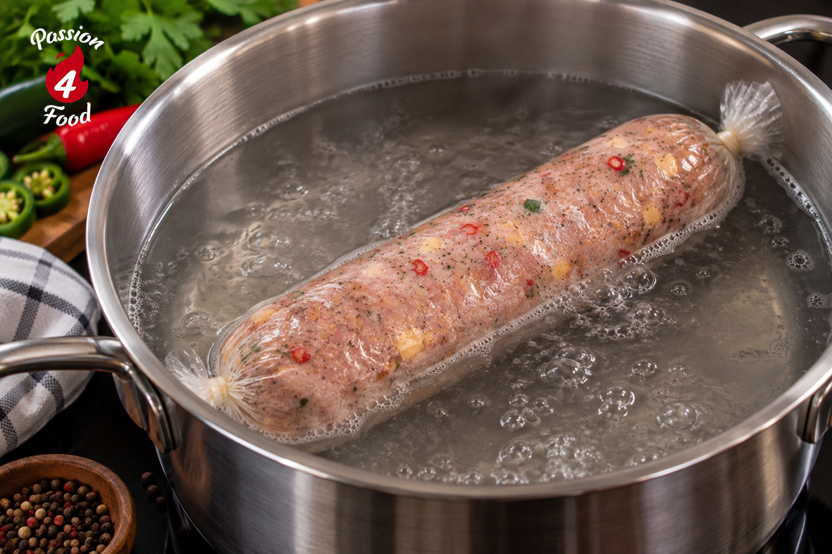 Rauwe kipgrillworst in pan