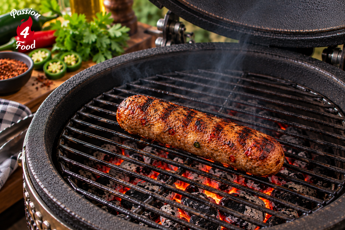 Rauwe kipgrillworst op BBQ