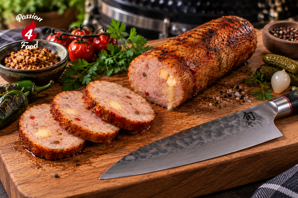 Rauwe kipgrillworst in plakjes