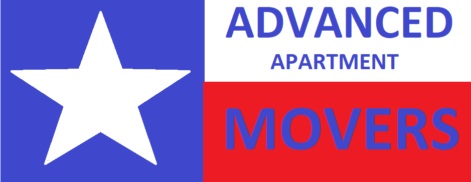 Logo for Advanced Apartment Movers with a white star on blue and red-blue text.