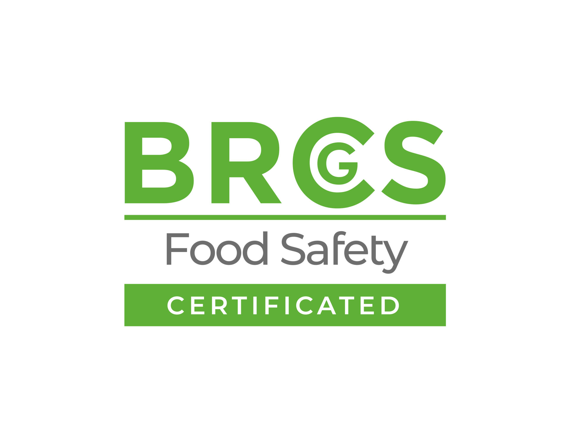 El logotipo de seguridad alimentaria certificada por BRGS es verde y blanco.