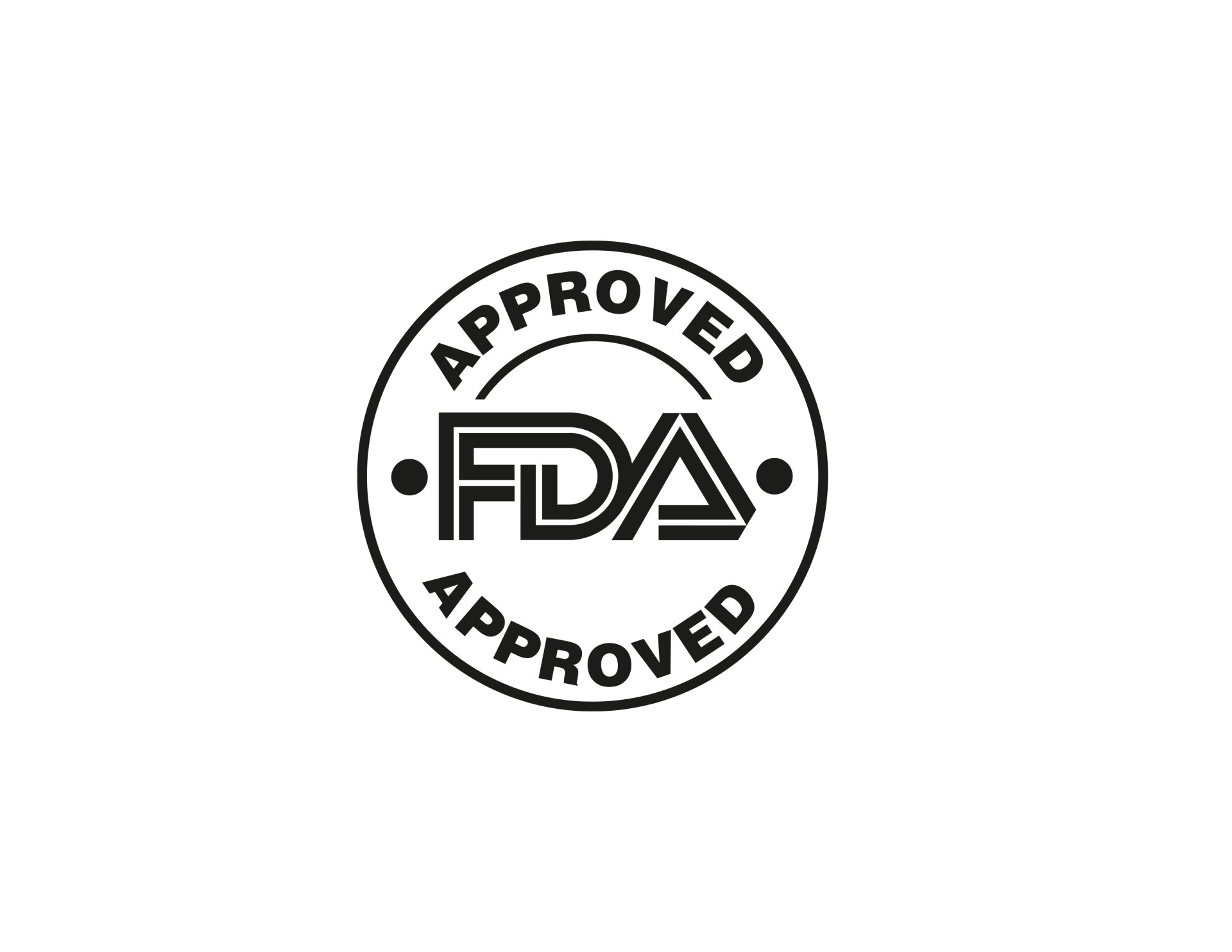 Un logotipo aprobado por la FDA en blanco y negro sobre un fondo blanco.