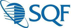 Un logotipo azul y blanco para una empresa llamada sqf.