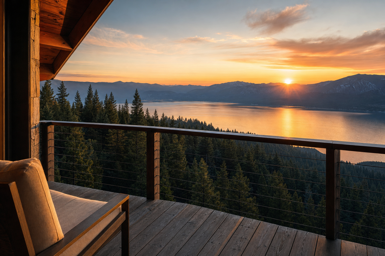 Mountain lodge villa balcony overlooking Lake Tahoe illustrating Hyatt Vacation Club at High Sierra 