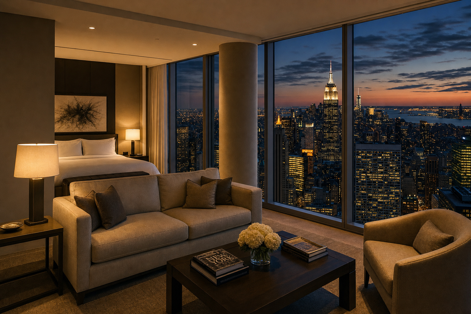 The Quin Hilton Grand Vacations suite overlooking Manhattan, illustrating timeshare exit options 