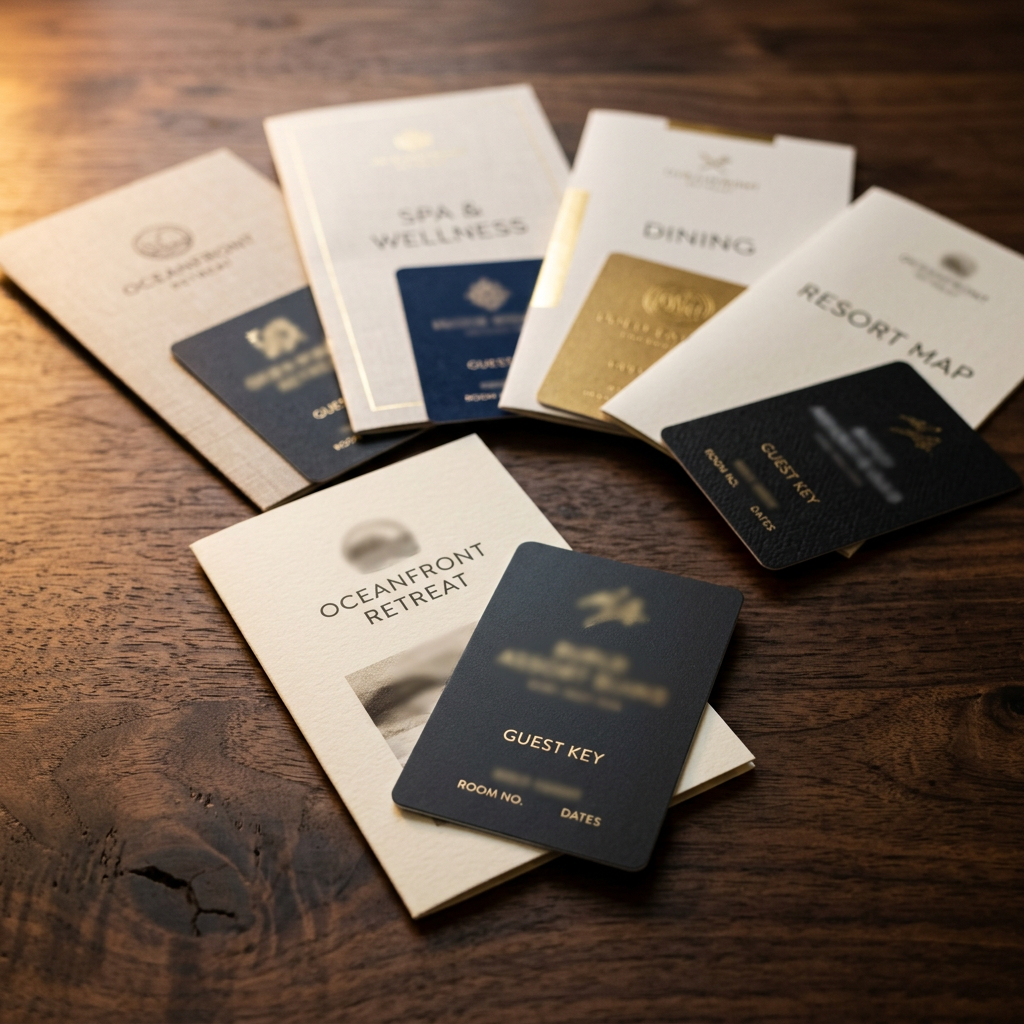Resort keycards representing timeshare exit knowledge across major resort brands
