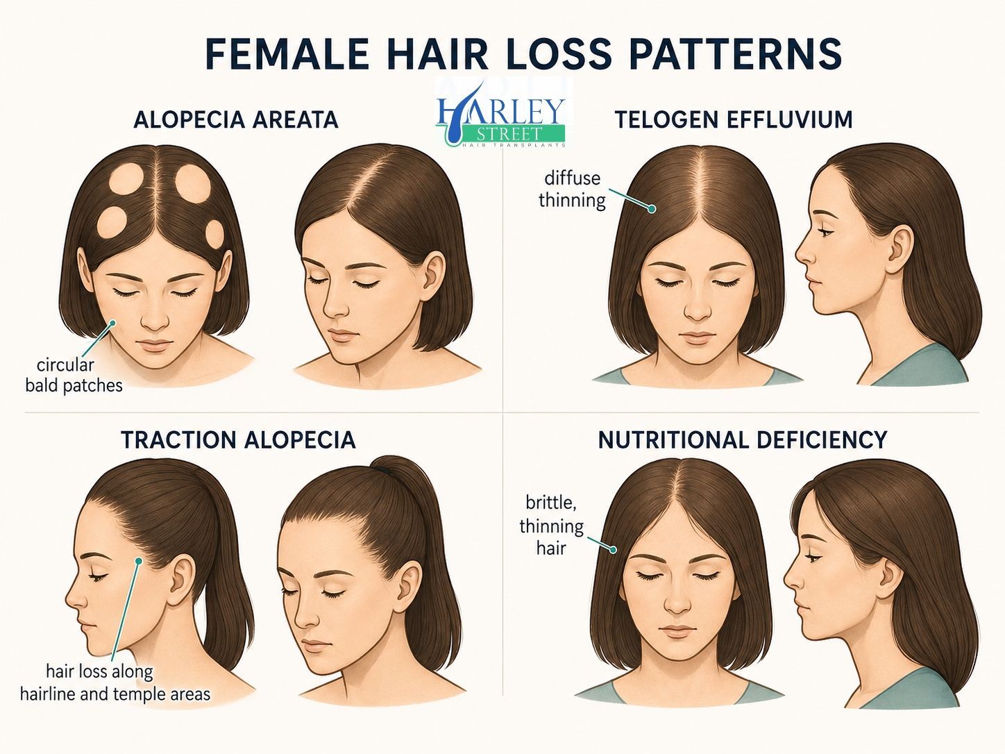 Female hair loss patterns and thinning