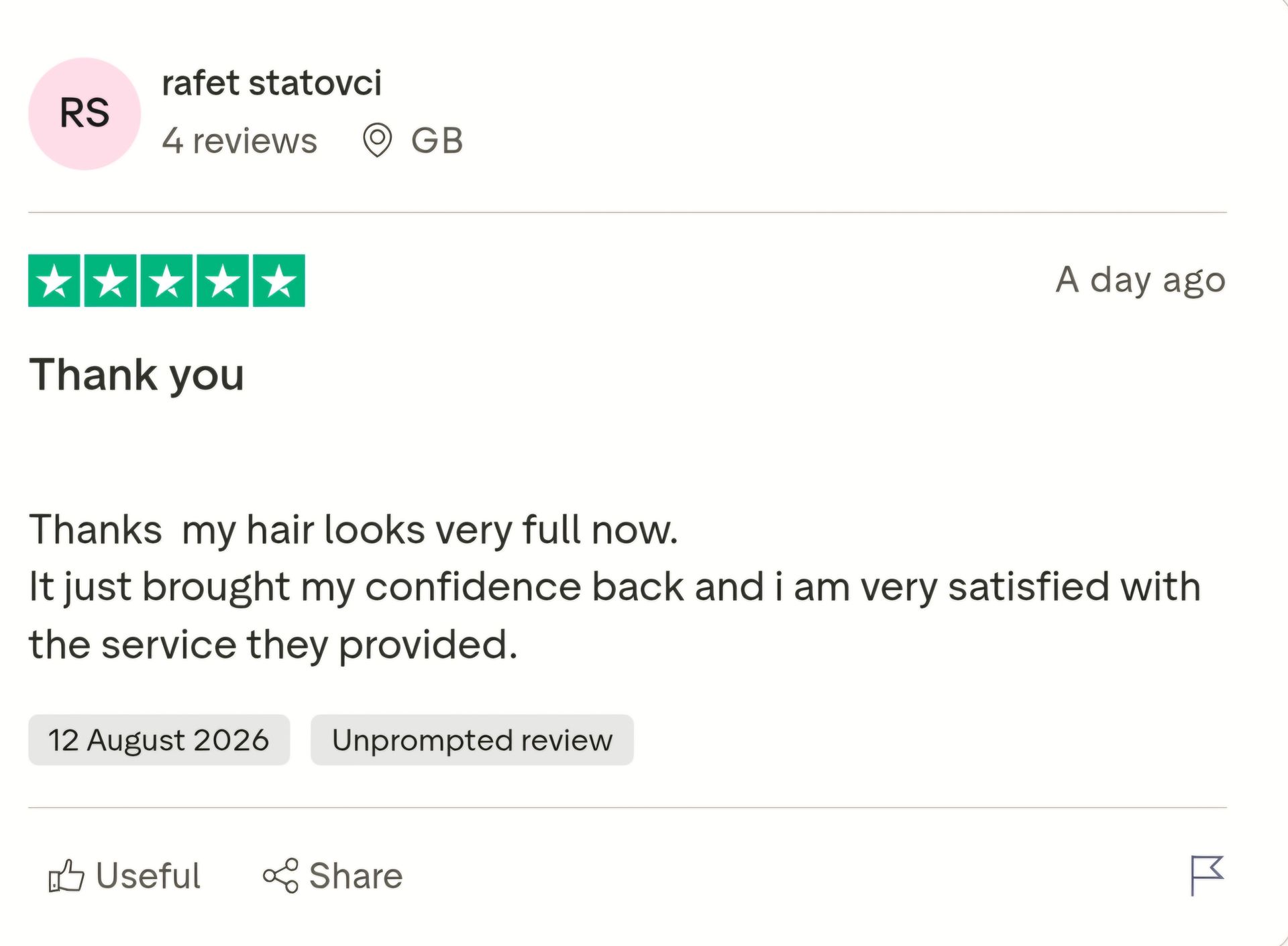 Five star Harley Street Hair Transplants patient review