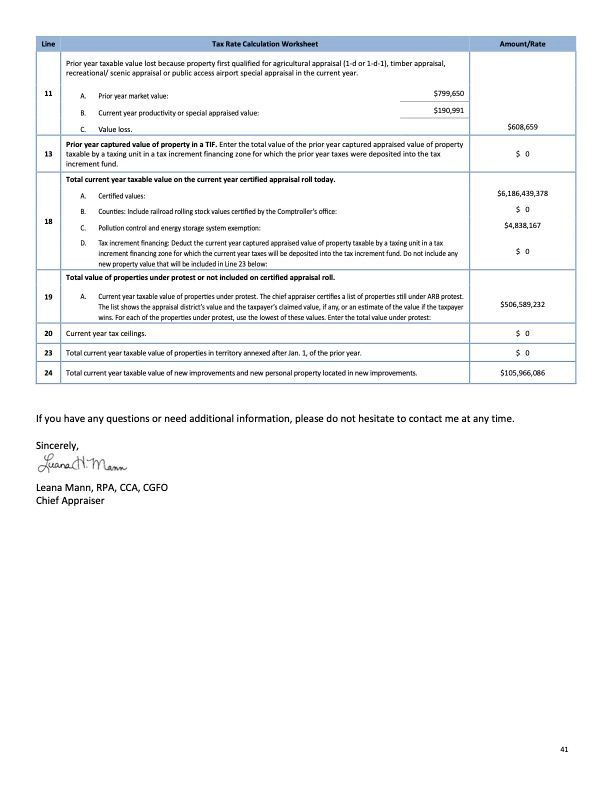 continuation of tax calculation worksheet for Travis Co ESD 1