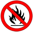 No open flames symbol: black flame crossed out by a red prohibition circle.