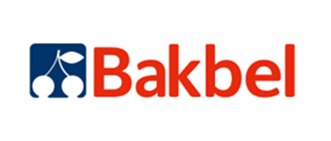 A red and blue bakbel logo on a white background
