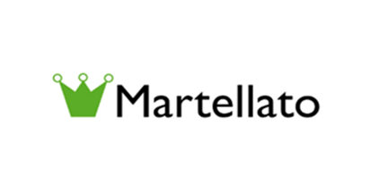 A logo for martellato usa made in italy with a green crown.