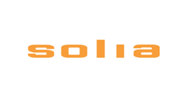 The logo for solia is orange and white on a white background.