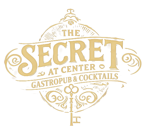 Gold logo reading “The Secret at Centro” with “Gastropub & Cocktails” in ornate vintage style