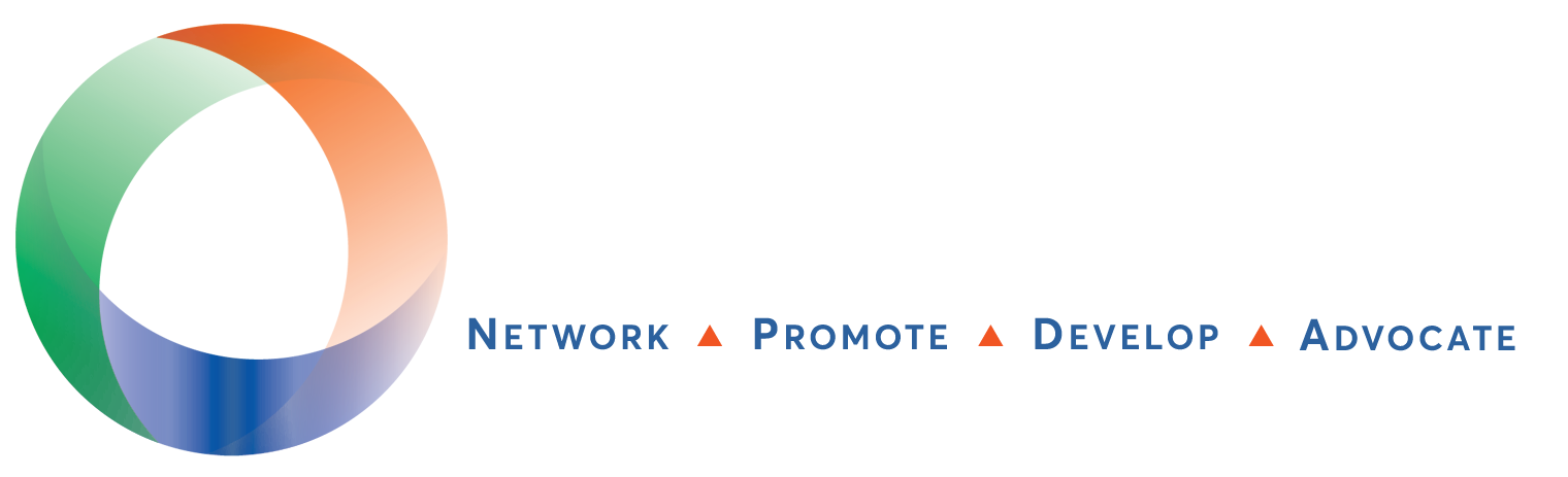 Circular multicolor logo with the words 