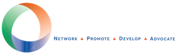 Circular multicolor logo with the words 
