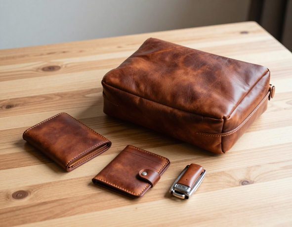 Dettaglio borsa in pelle e accessori