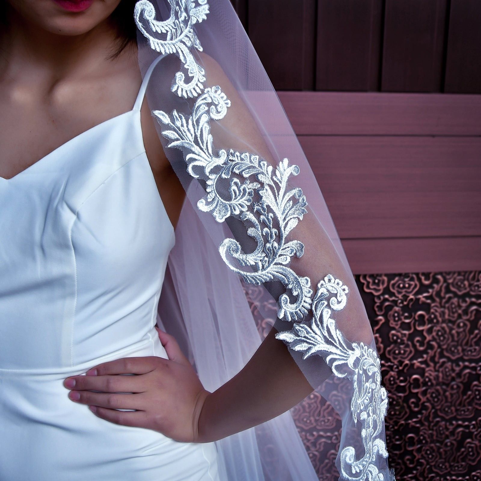 Exquisite Lace-Edged Cathedral Veil - Ultimate Bridal Elegance ✨ Beaded Long Royal Cathedral Wedding Veil CHARLOTTE | EDEN  main image 3