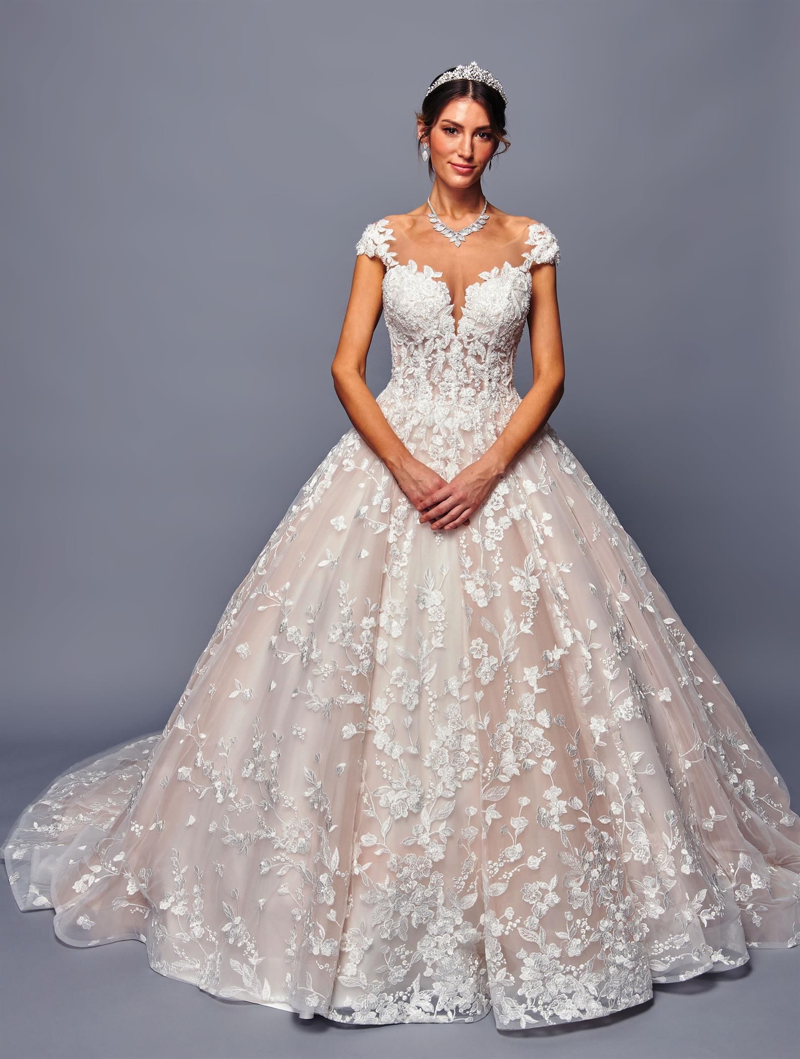 BL584DK-Heavenly Grace Cap-Sleeve Ball Gown