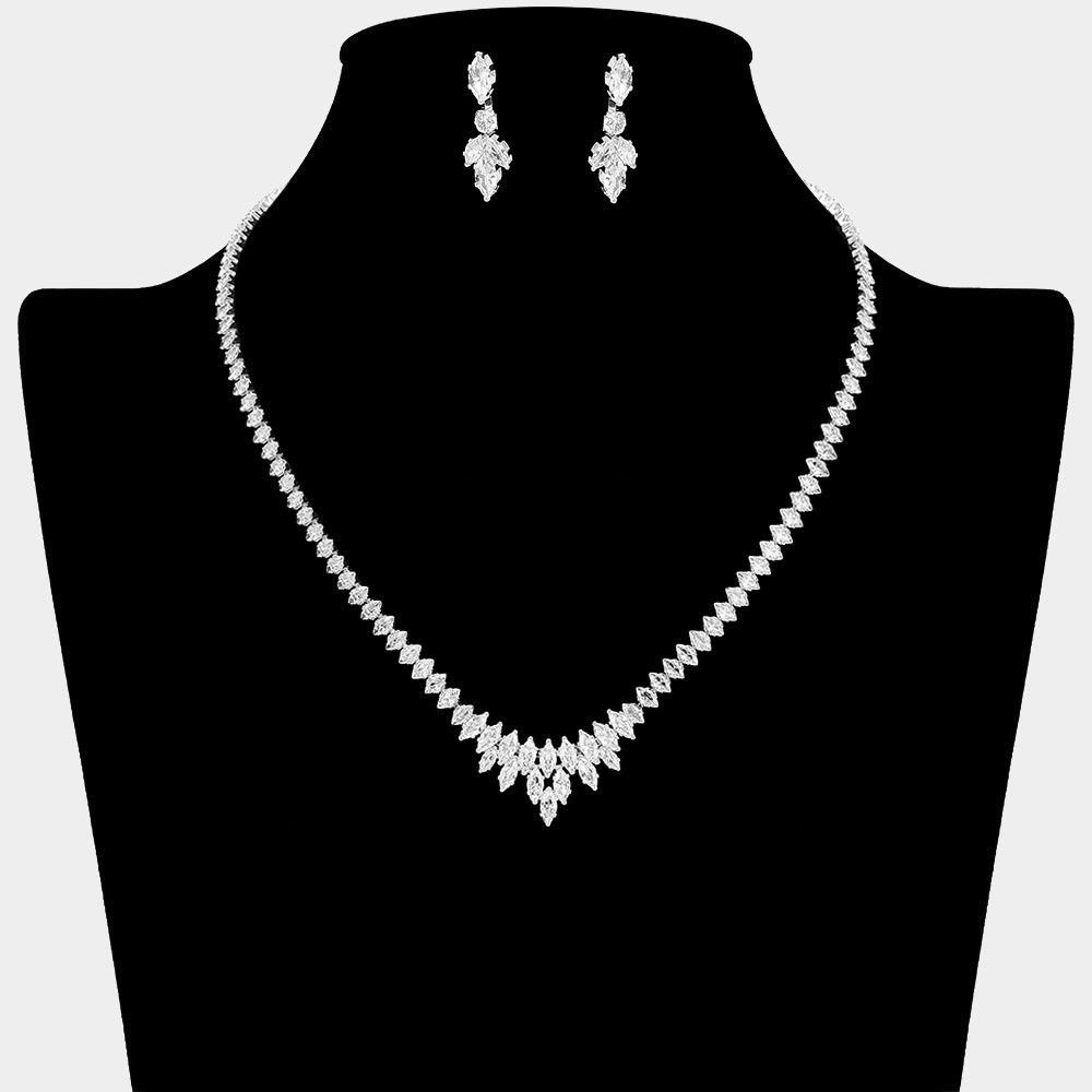 Crystal Rhinestones Necklace & Earrings Demi Parure – Bridal Jewelry Set
