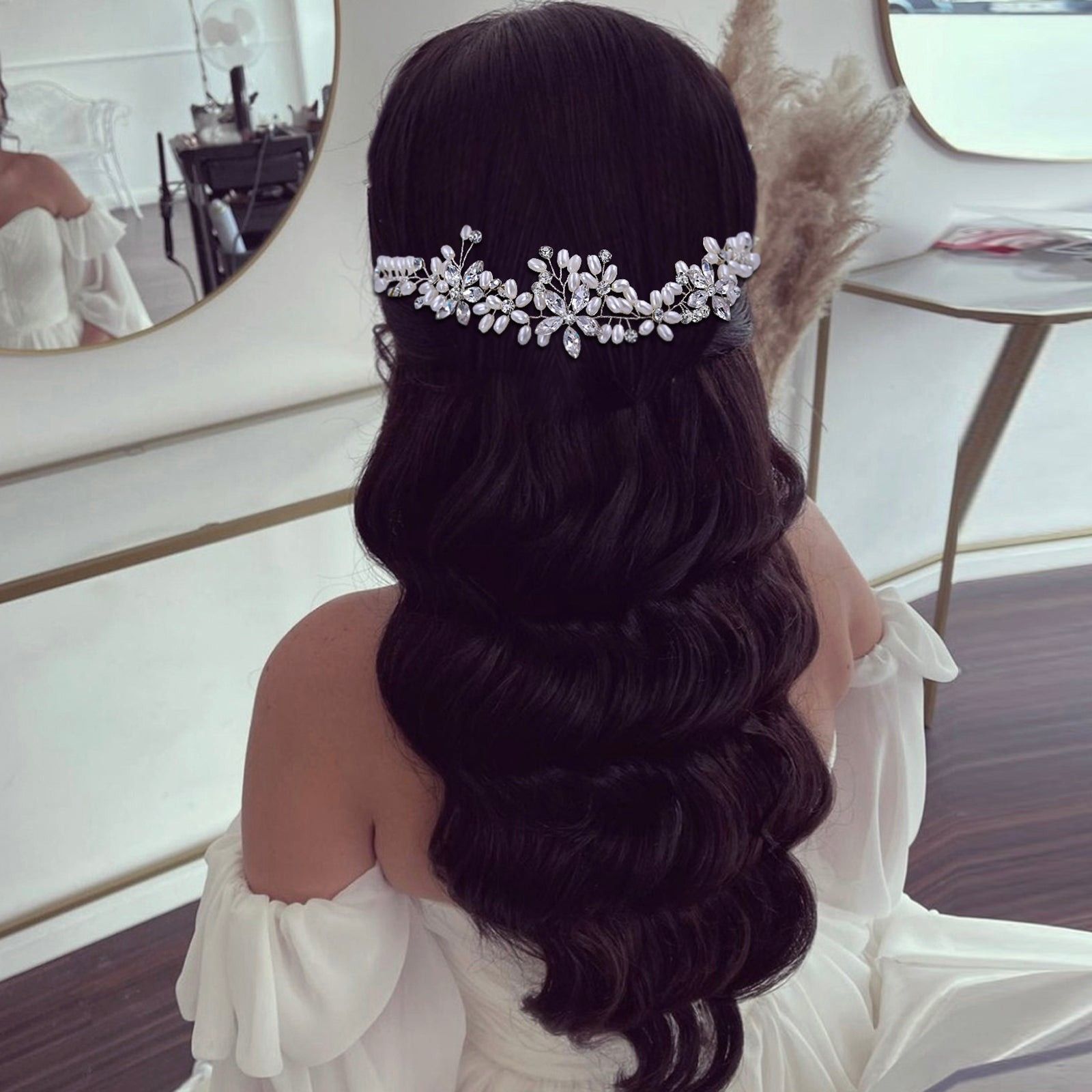 BRI450 Crystal Grace Pearl & Rhinestone Bridal Headband