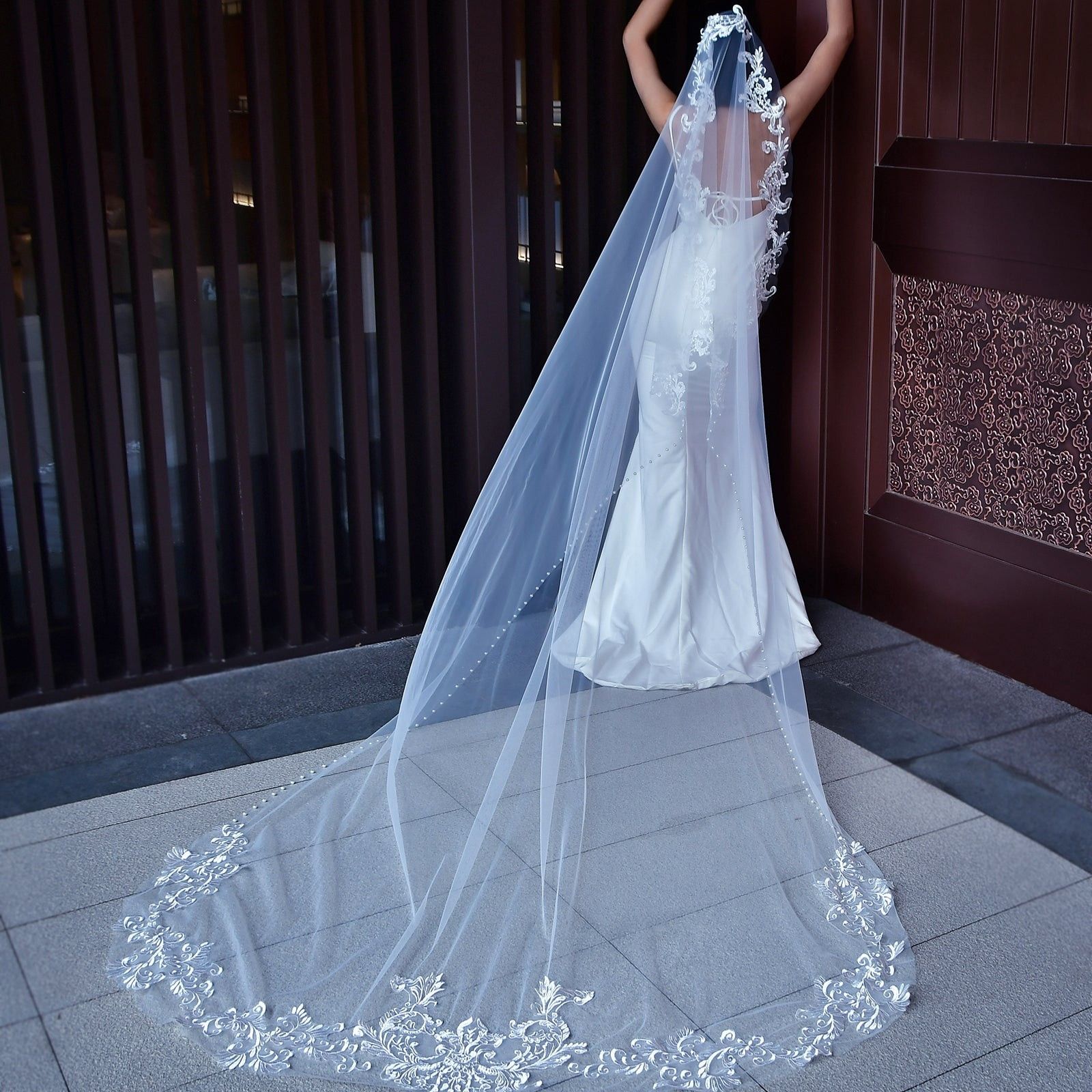 BRI780-Regal Cathedral Veil With Exquisite Embroidered Lace Edge — Luxury Couture Bridal Veil