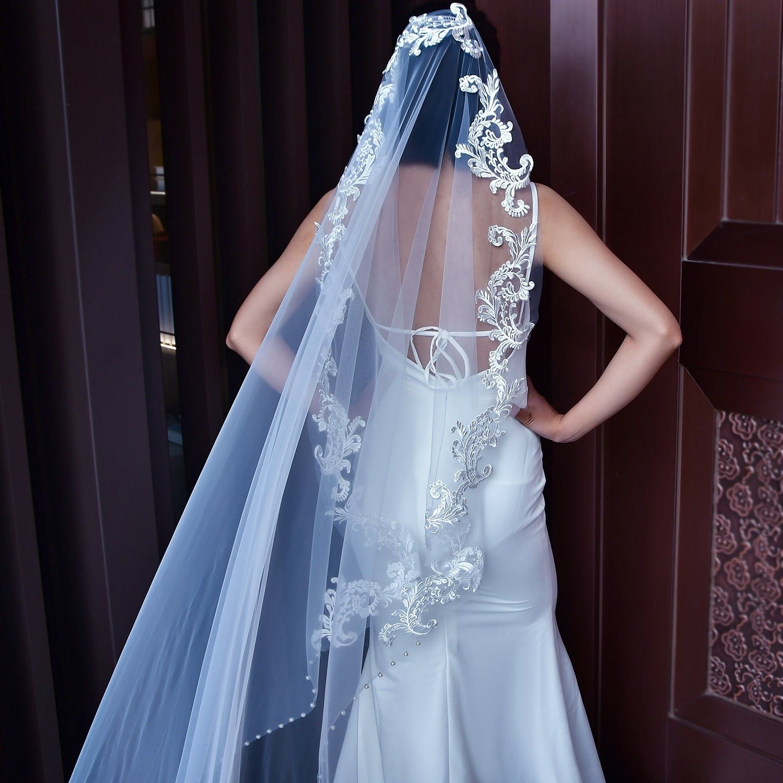 BRI780-Regal Cathedral Veil With Exquisite Embroidered Lace Edge — Luxury Couture Bridal Veil