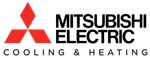 The logo for mitsubishi electric cooling and heating is red and black.