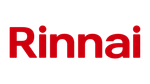 The logo for rinnai is red and white on a white background.