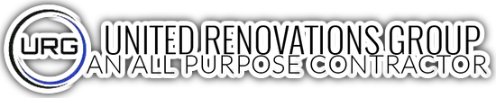 United Renovations Group logo with blue-gray circular URG emblem and contractor tagline