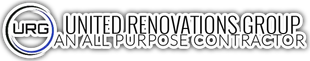 United Renovations Group logo with blue-gray circular URG emblem and contractor tagline