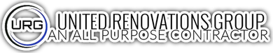 United Renovations Group logo with blue-gray circular URG emblem and contractor tagline