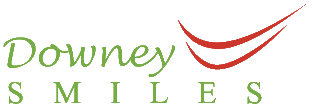 Downey Smiles logo with green text and red smile lines.