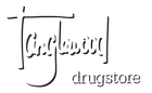 Stylized black-and-white logo reading “Tanglewood drugstore” with a handwritten wordmark inside a bracket-like frame