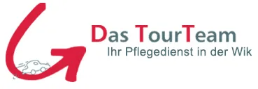 Das TourTeam logo with red arrow and gray text, “Ihr Pflegedienst in der Wik”