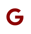 A red letter g on a white background.