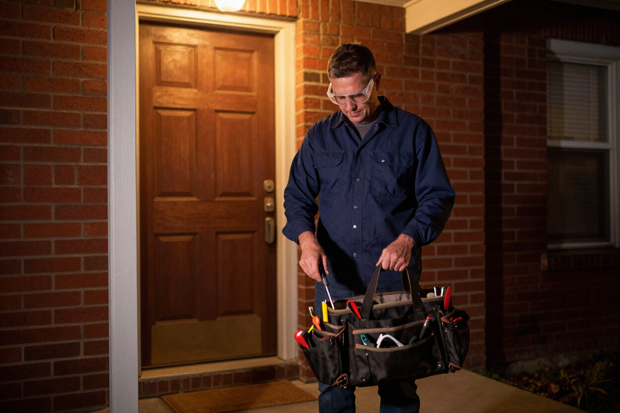 Jayone Electric LLC electrician arriving at a Detroit residential home for a 24/7 emergency electrical service call