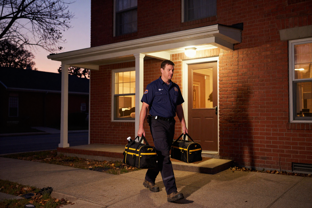 Jayone Electric LLC electrician arriving at a Detroit residential home for an after-hours electrical service call.