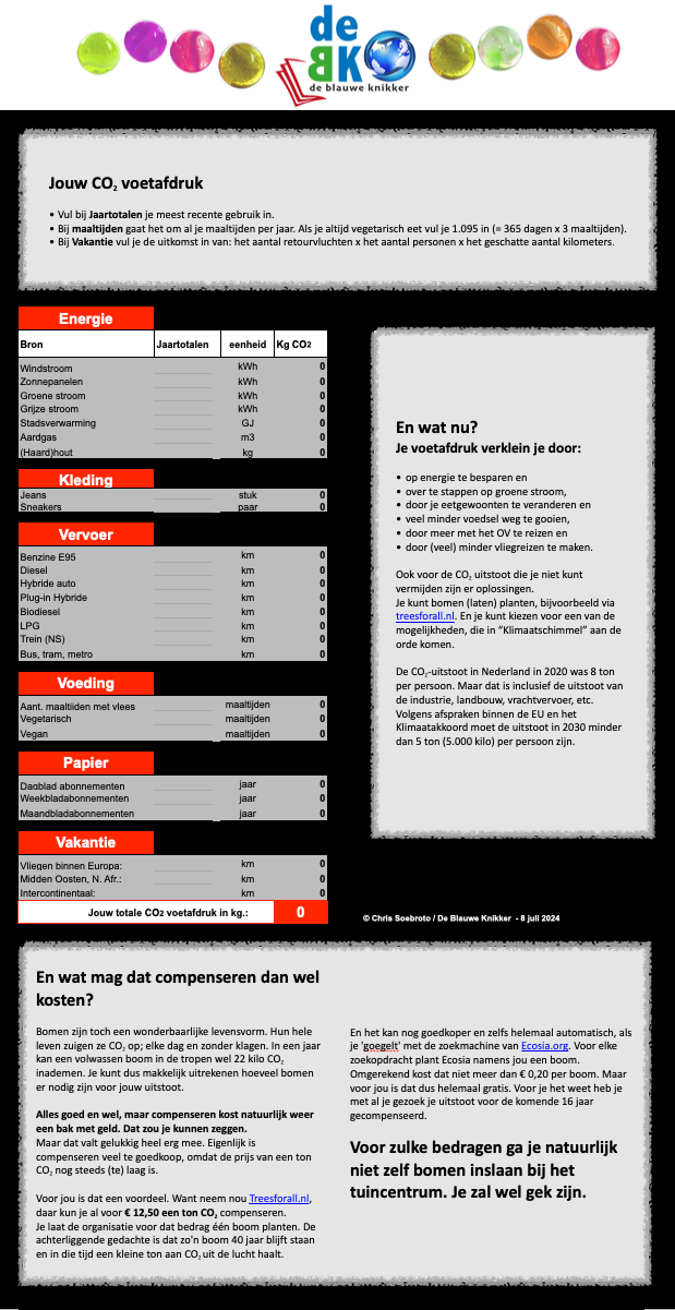 Voetafdruk calculator CO2 De Blauwe Knikker