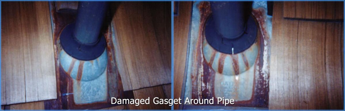 A picture of a damaged gasket around a pipe