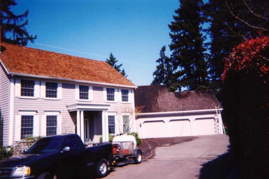 A black truck is parked in front of a house