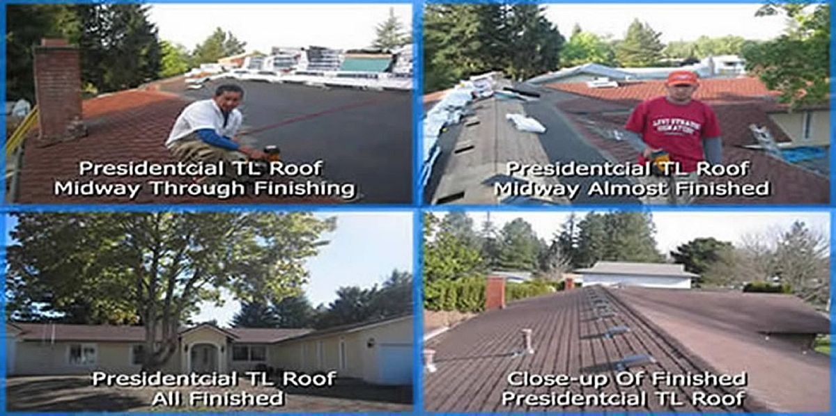 A collage of four pictures of a presidential roof