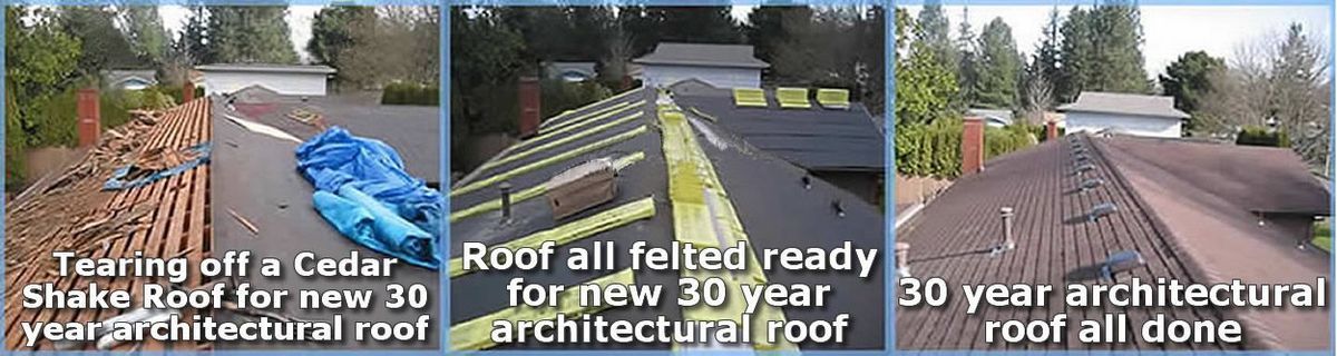 Three pictures of a cedar shake roof for a new 3d year architectural roof