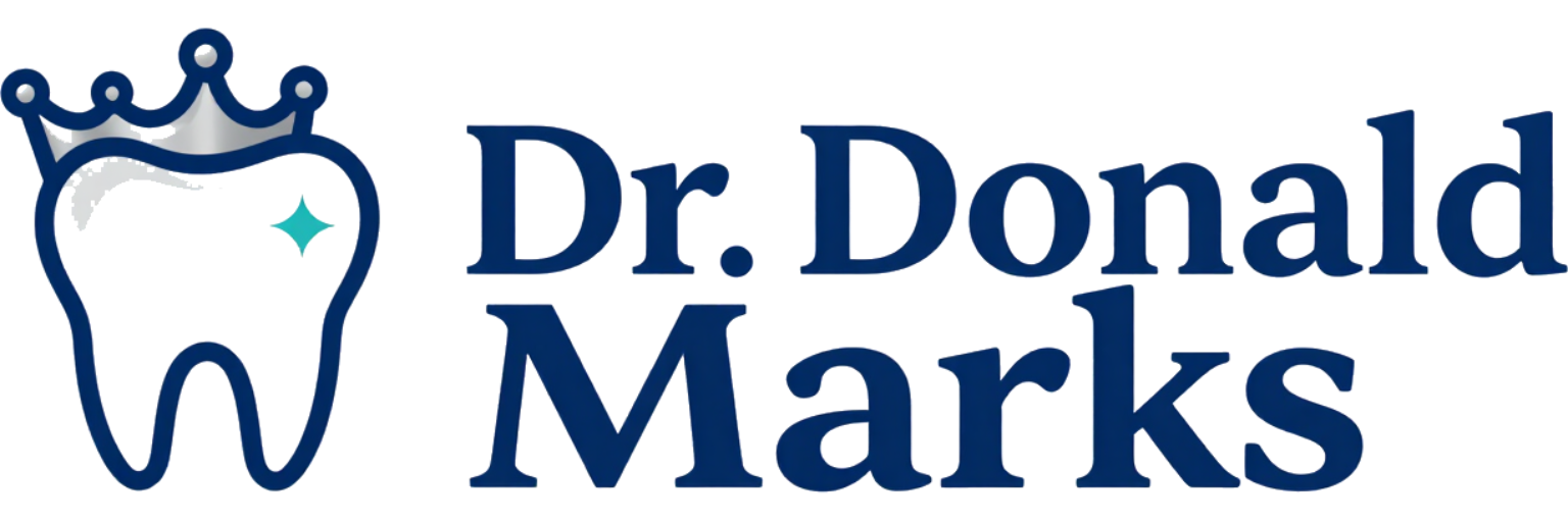 Dr. Donald Marks dental logo with a tooth and crown icon in blue and teal Dr. Donald Marks dental logo with a tooth and crown icon in blue and teal