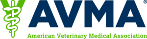Logo of AVMA: blue AVMA text with a green medical symbol, and below, reads, 