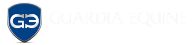 Logo for Guardia Equine: blue shield with white