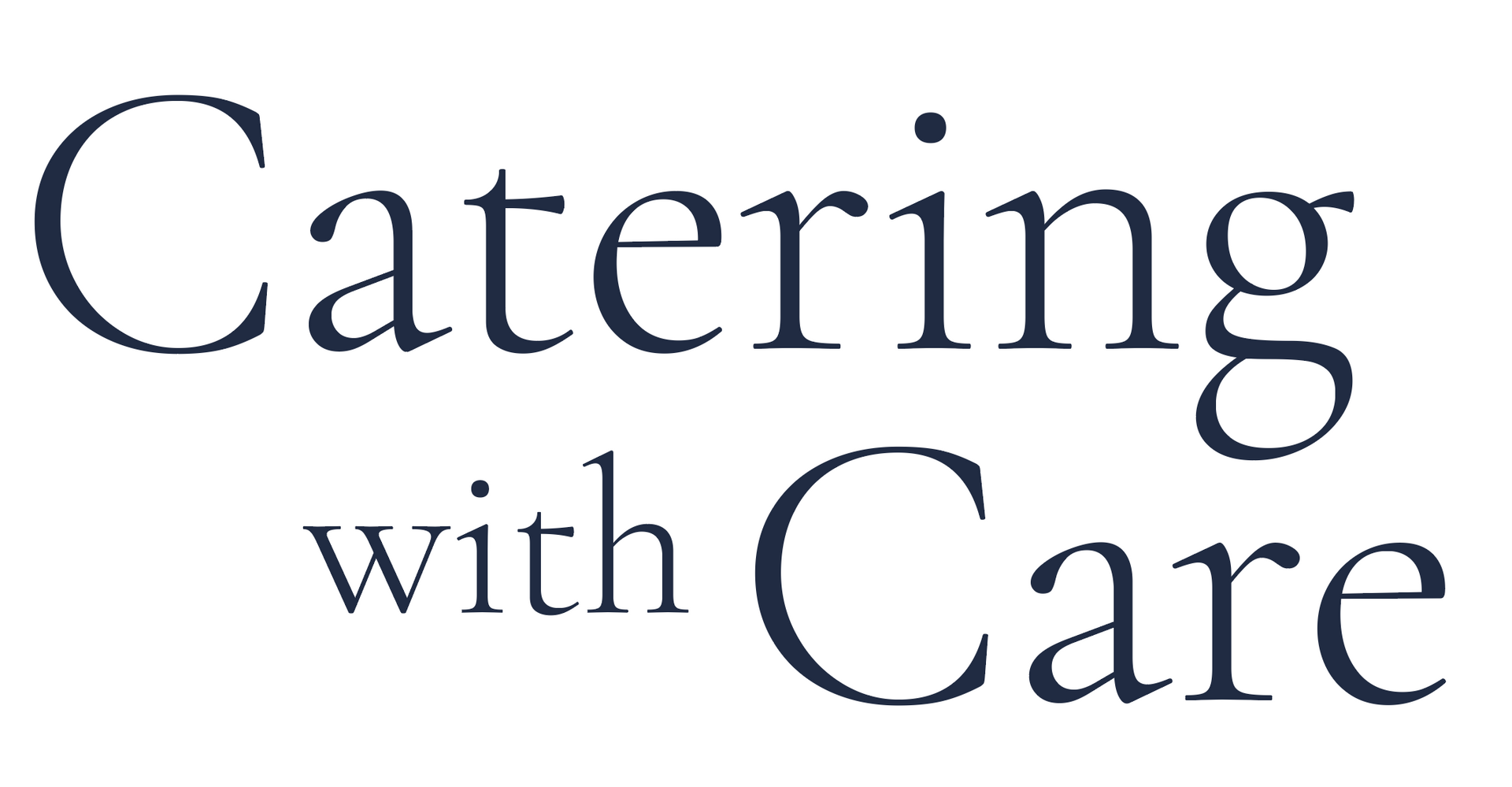 Logo reading “Catering with Care” in dark blue serif text on a white background