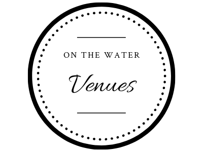 Circular black-and-white logo reading “On the Water Venues” with dotted border.