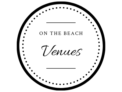 Circular black-and-white logo reading “On the Beach Venues” with dotted border and script “Venues”